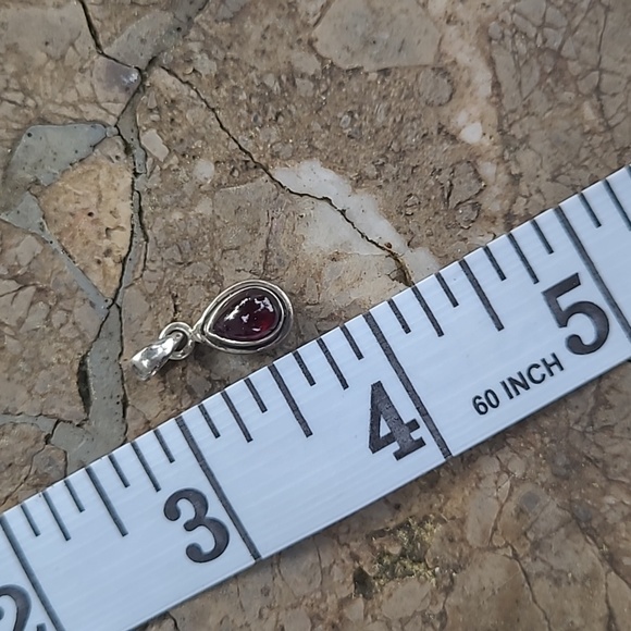Silver Red Garnet Color Pendant Dainty - Picture 3 of 10